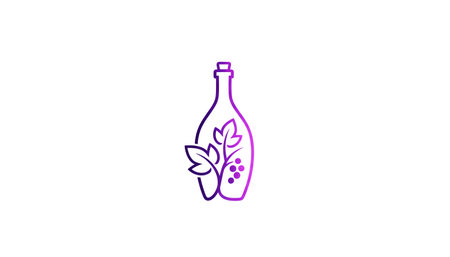 Logo illustration of a wine bottle, grapes, and vinesの素材