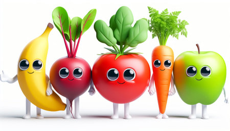 Adorable vegetables cartoons. Agriculture and healthy food concept. World Vegan Dayの素材
