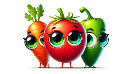Adorable vegetables cartoons. Agriculture and healthy food concept. World Vegan Dayの素材