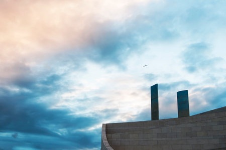 Detail of a modern stone building in Lisbon, Portugalの写真素材