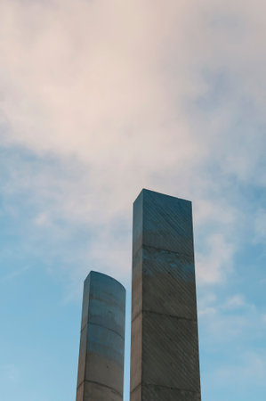 Detail of a modern stone building in Lisbon, Portugalの写真素材