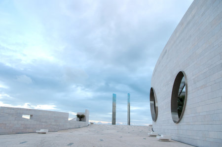 Detail of a modern stone building in Lisbon, Portugalの写真素材