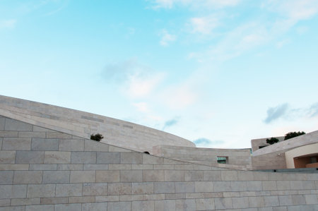 Detail of a modern stone building in Lisbon, Portugalの写真素材
