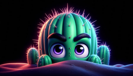 Funny 3D green cactus cartoonの素材