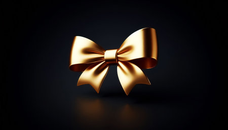Golden bow isolated on black backgroundの素材