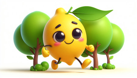 3D funny lemon cartoon illustrationの素材