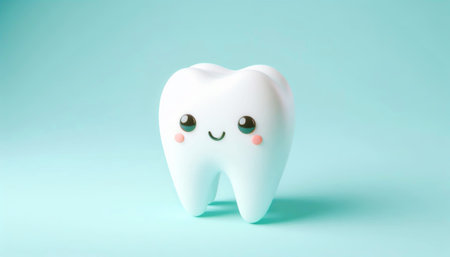 Cute tooth character on blue background. Dental care concept.の素材