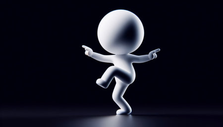 3d illustration of white man figure dancing on black backgroundの素材