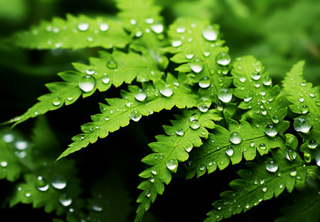 Green fern leaves with water drops in the morning. Natural background.の素材