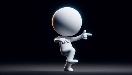 3d illustration of white man figure dancing on black backgroundの素材