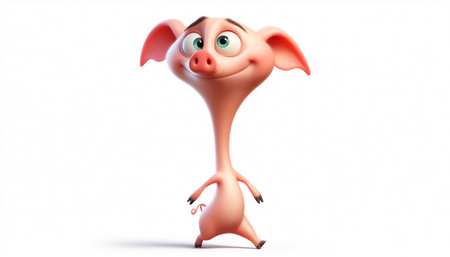 3D funny pig cartoon illustrationの素材