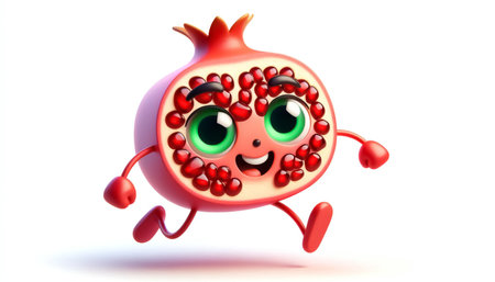 Cute 3D pomegranate cartoon. autumn fruitsの素材