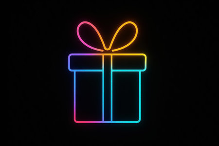 Christmas gift box with neon linesの素材