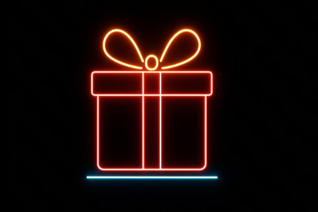 Christmas gift box with neon linesの素材