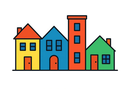 Illustration of houses in a line with minimalist designの素材