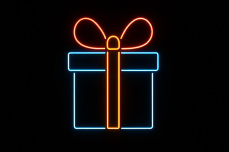 Christmas gift box with neon linesの素材
