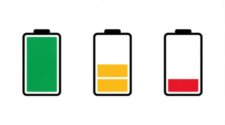 Illustration of digital batteries with different charge levelsの素材