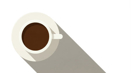 Illustration with coffee cup isolated on white background, top viewの素材