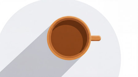 Illustration with coffee cup isolated on white background, top viewの素材