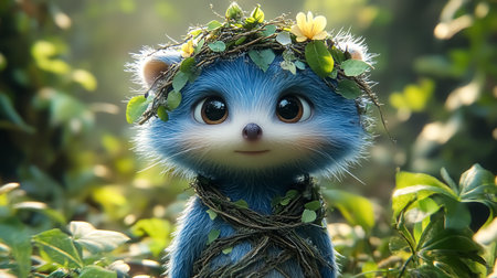 Lovely anthropomorphic blue hedgehog cartoon. fantasy conceptの素材