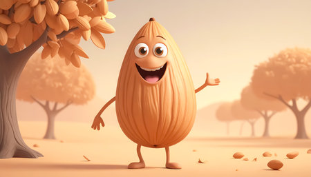 Funny 3D adorable almond cartoon. Autumn fruitの素材