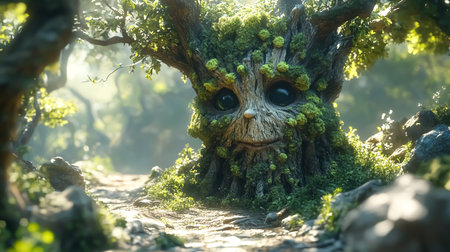 Surreal anthropomorphic tree in forest animation. fantasy conceptの素材