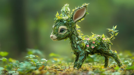 Green leaves forming the body of a donkey in a forest. Concept of water, environment and ecologyの素材