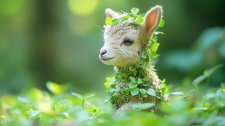 Green leaves forming the body of a goat in a forest. Concept of water, environment and ecologyの素材