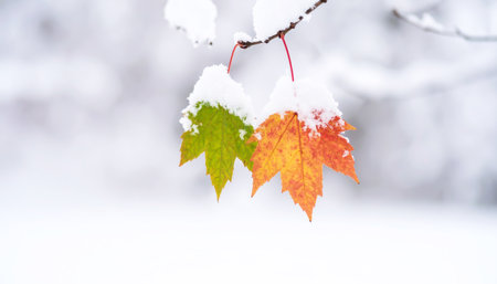 Autumn leaves in the snowの素材