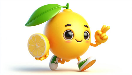 3D funny lemon cartoon illustrationの素材