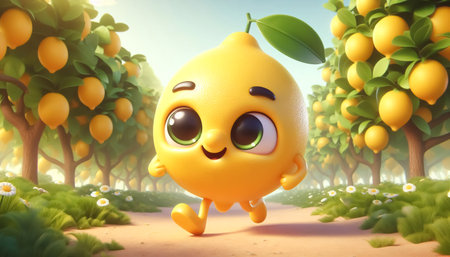 3D funny lemon cartoon illustrationの素材