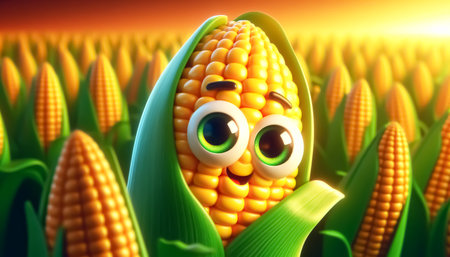 Adorable corn cob cartoon. Agriculture and healthy food conceptの素材