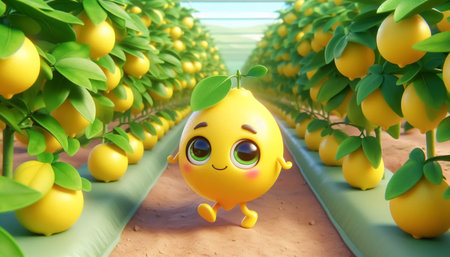 3D funny lemon cartoon illustrationの素材