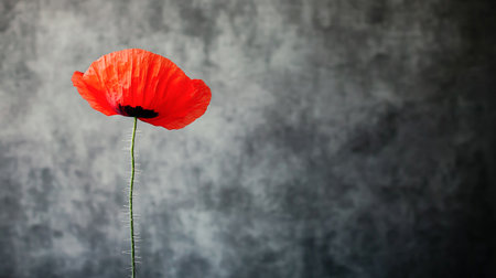 One red poppy isolated on blurred backgroundの素材