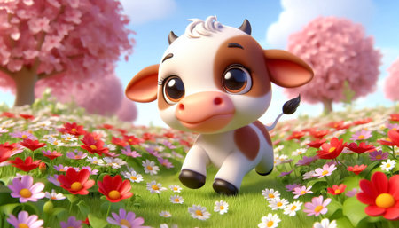 3D funny baby cow cartoonの素材