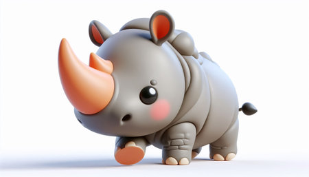 3D funny baby rhinoceros cartoon illustrationの素材