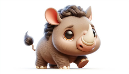 3D funny baby rhinoceros cartoon illustrationの素材