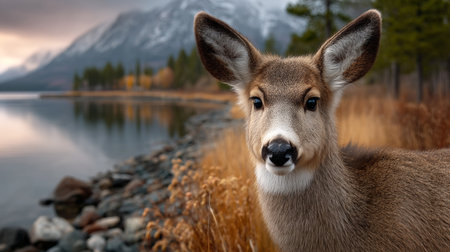 A deer walking through the forest, facing the cameraの素材