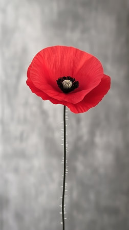 One red poppy isolated on blurred backgroundの素材