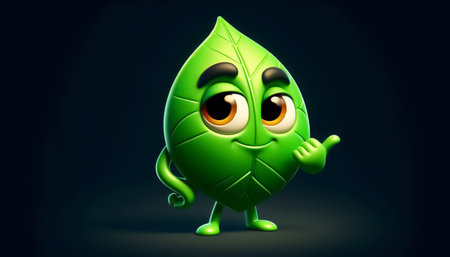 Cute green leaf cartoon. Environment and ecology conceptの素材