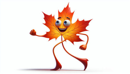 Cartoon character of maple leaf with arms and legs, 3d illustrationの素材