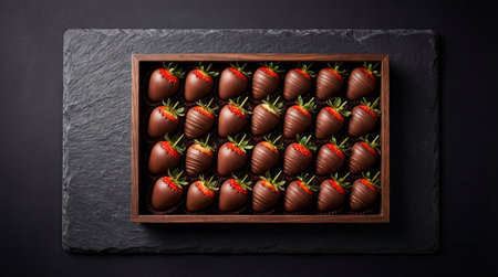 Delicious dessert of strawberries with chocolate in a gift boxの素材