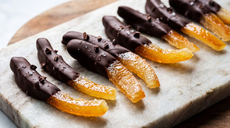 Strips of candied orange peel with chocolateの素材