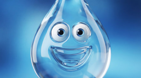 Water drop cartoon. Draws attention to climate change and water scarcity. World Water Dayの素材