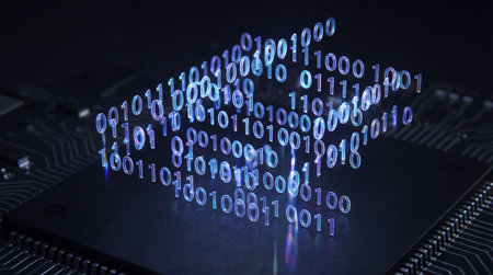 Virtual screen with abstract blue binary code summary backgroundの素材