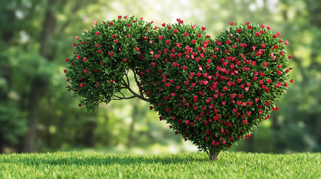 Tree with fruit in the shape of red hearts symbolizing Valentine's Dayの素材
