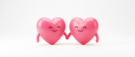 Funny cartoon hearts holding hands. Concept of love and passion. Valentine's Dayの素材