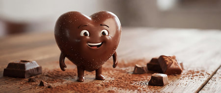 Funny chocolate cartoon with heart shape. Concept of love and passion. Valentine's Dayの素材
