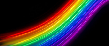 Abstract background design with psychedelic colorful lines on dark backgroundの素材