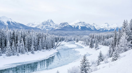 Winter snowy landscape with mountainsの素材
